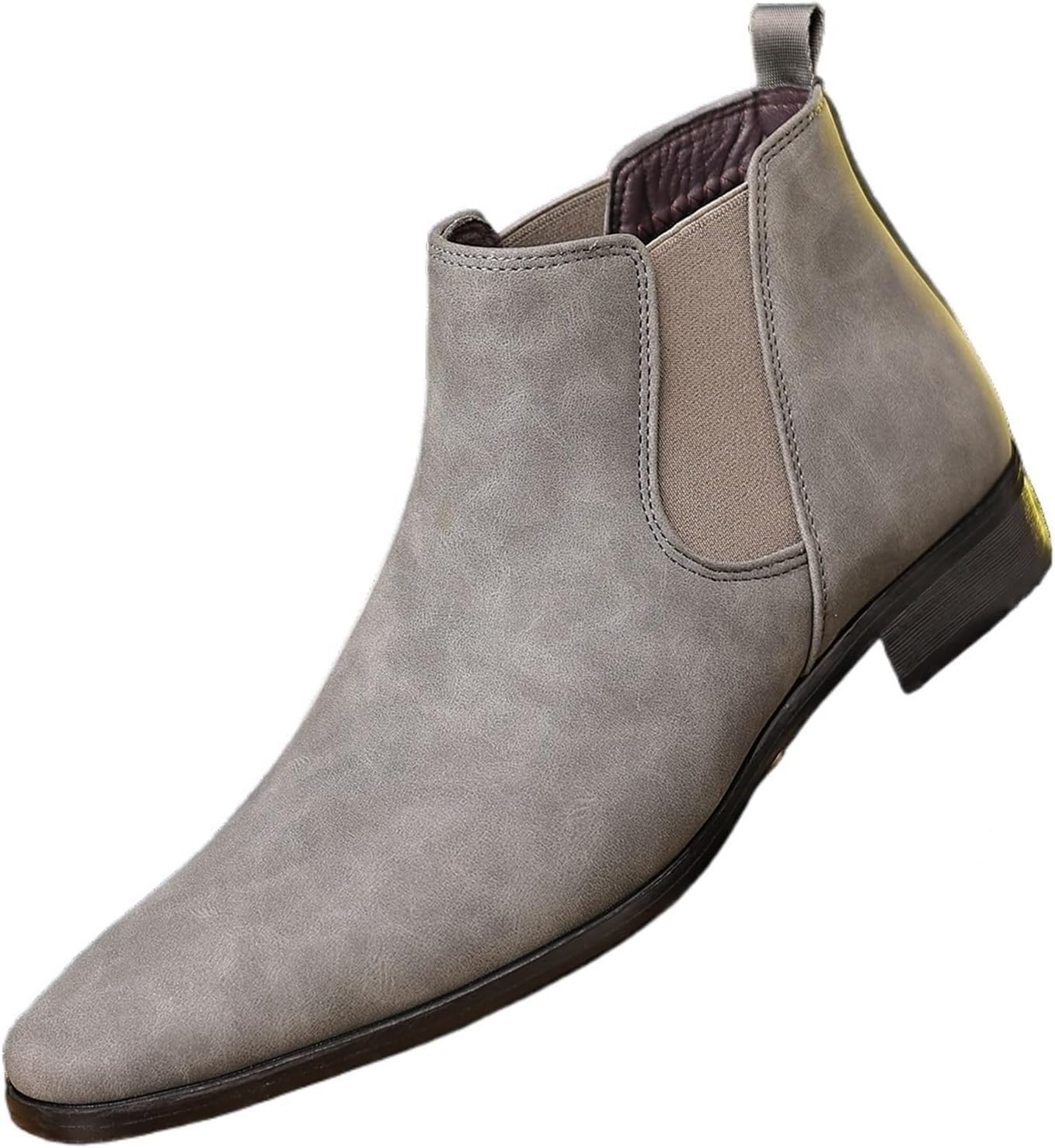 

Мужские кожаные челси ботинки, высокие, на шнуровке, повседневные, с квадратным носком, ботильоны до щиколотки, массивные деловые ботинки для работы, прогулок и выпускного Generic, серый