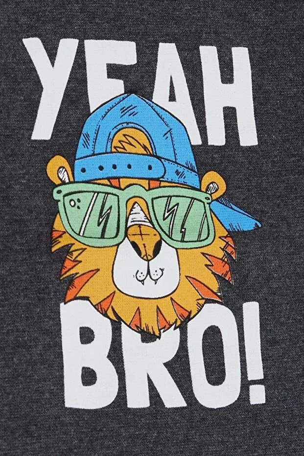 Детская футболка с длинным рукавом с принтом Cool Lion Printed Breeze, Dark Gray Melange — фото 4