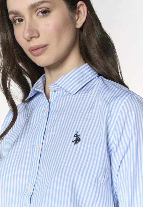 Блузка с принтом в полоску и хлопковым составом button-down blouse, U.S. Polo Assn., мультиколорe — фото 4