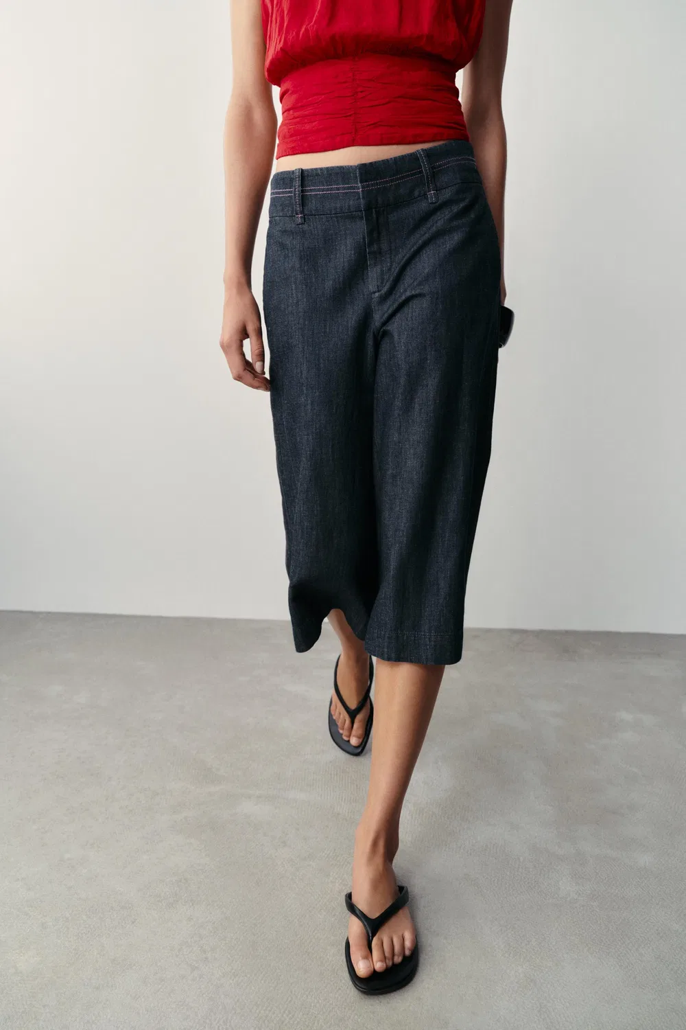 Длинные бермудские шорты с контрастной строчкой ZARA, Blue — фото 2