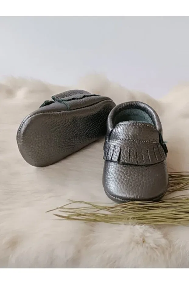 Детские пинетки для девочек кожаные Rocco platinum Hodore, Platinum — фото 2
