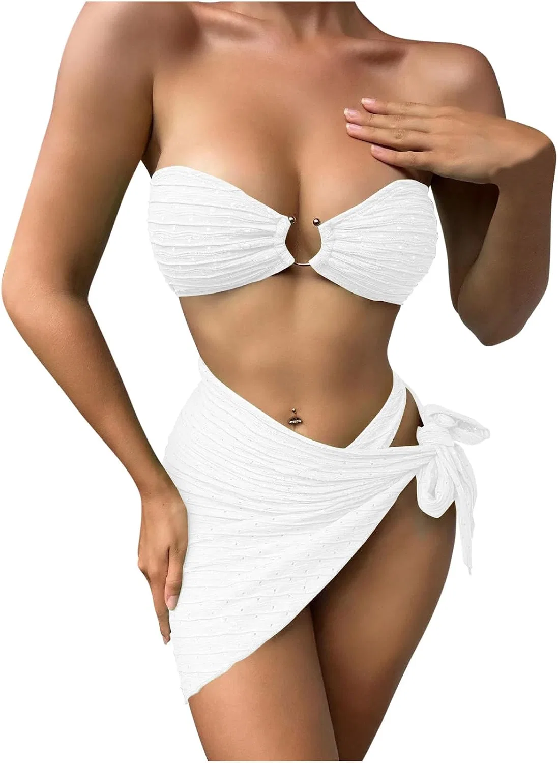 Женский бикини-комплект с баской и парео Off Shoulder, White
