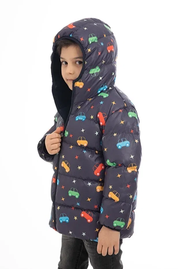 Детское зимнее пальто для мальчиков на молнии с капюшоном Outriverkids, Navy Blue — фото 2