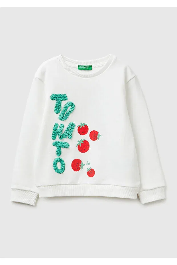 Детские свитшот для девочек с принтом United Colors Of Benetton, White