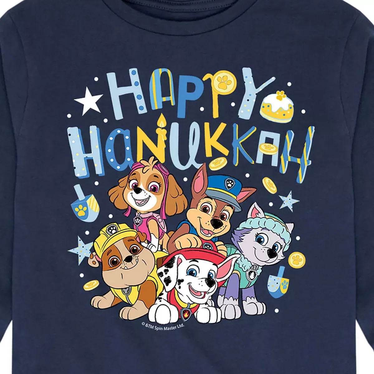 Детская футболка с длинным рукавом с принтом PAW Patrol Happy Hanukkah, PAW Patrol, Navy — фото 2
