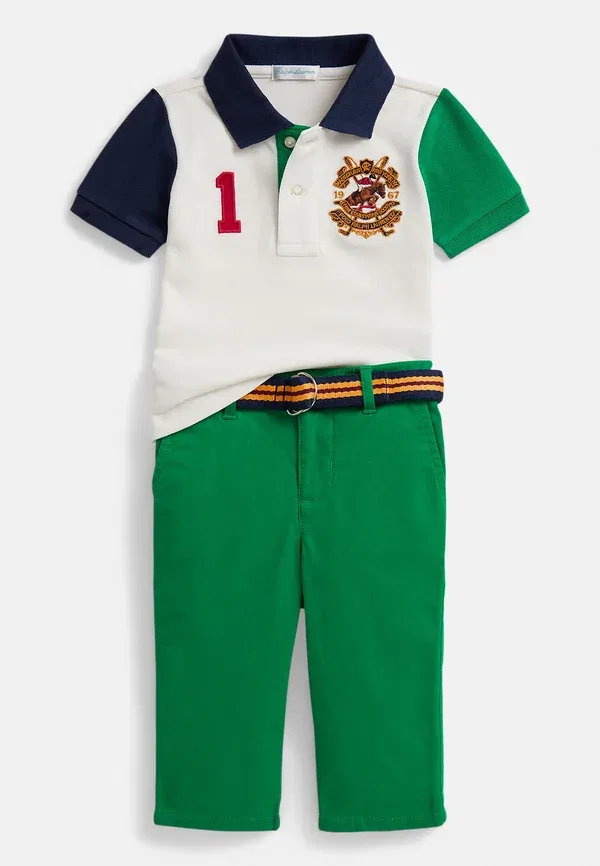 Комплект из поло и брюк, пике Polo Ralph Lauren, зеленый/белый/мультиколор