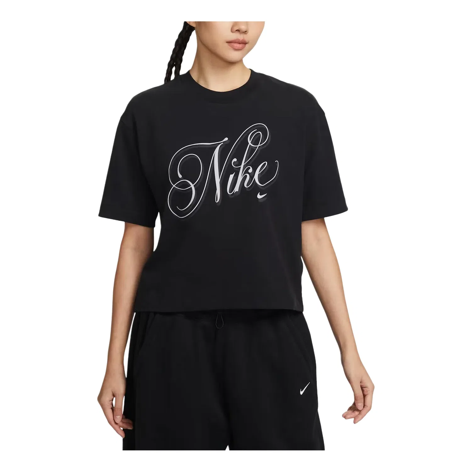 Женская футболка Sportswear Oversized Short Sleeve T-Shirt Asia Sizing 'Black' Nike, Black/White