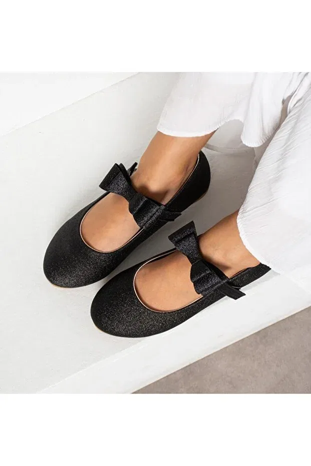Детские балетки для девочек с пайетками Surpie Shoes, Black Glitter — фото 2