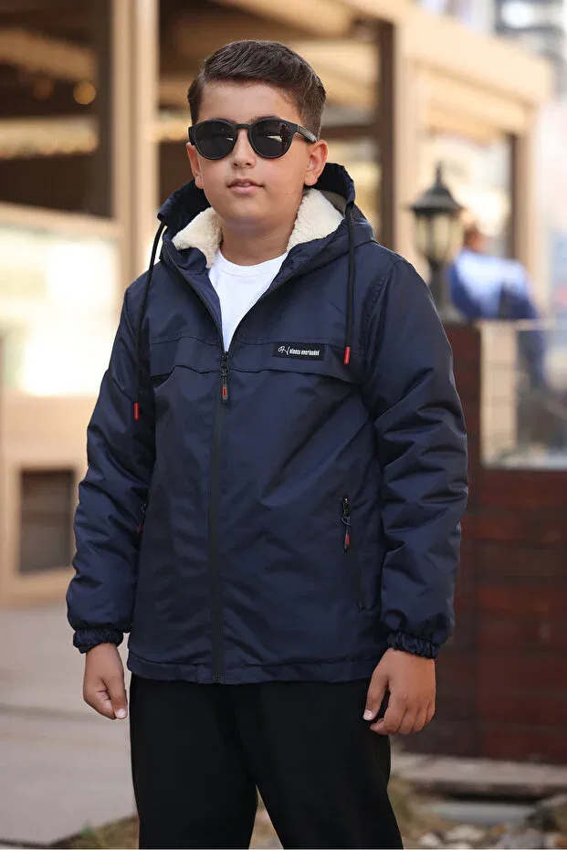 Детское зимнее пальто для девочек с капюшоном Boymen, Navy Blue — фото 3