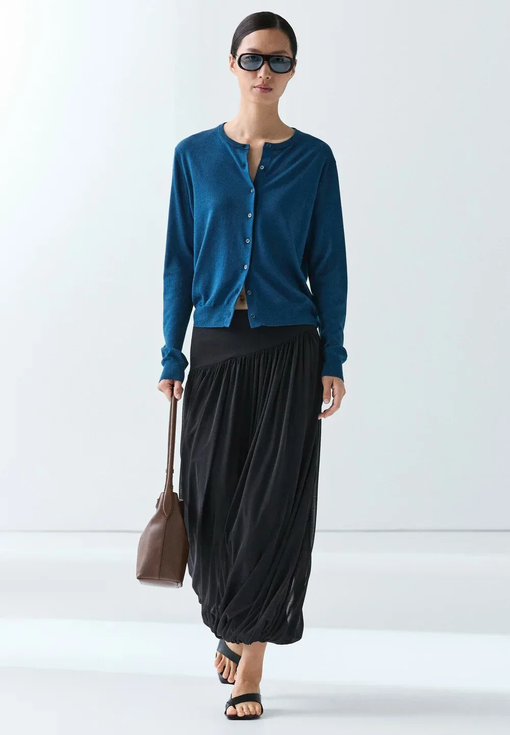 Кардиган с круглым вырезом, тонкой вязки Massimo Dutti, Dark Blue — фото 2