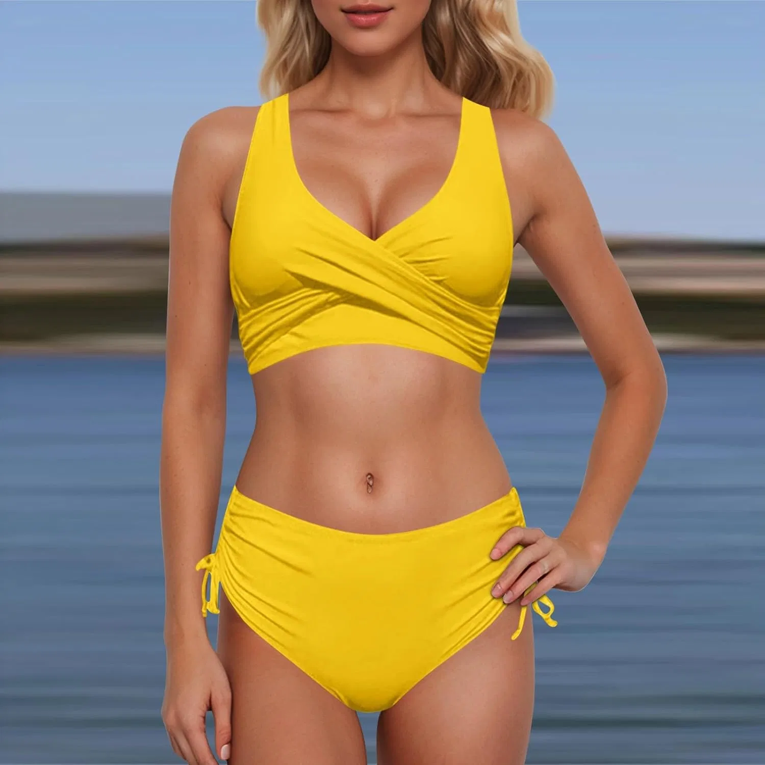 Женский бикини-комплект с завязками на спине Soft, Yellow — фото 3