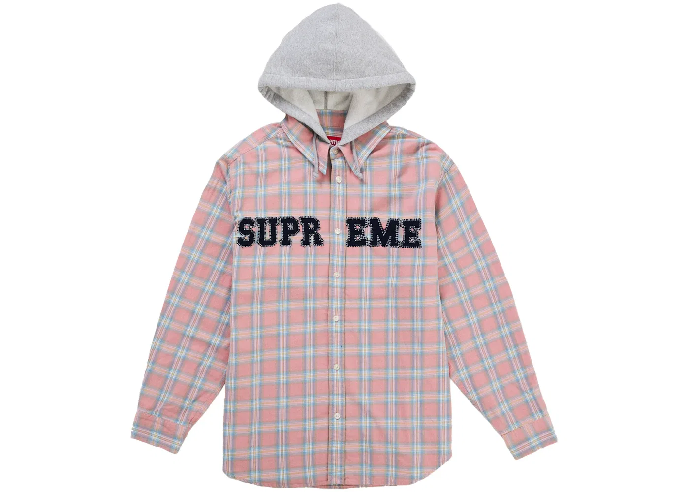 Мужская рубашка с капюшоном и аппликацией Supreme Applique Hooded Flannel, розовый