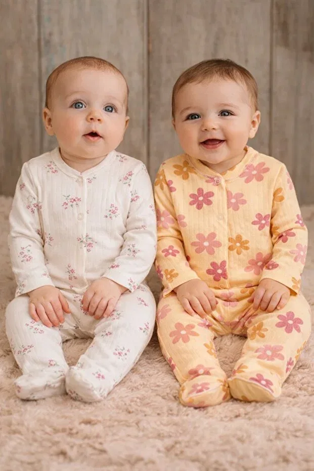 Детский комплект боди-комбинезонов для девочек 100% хлопок Enia Baby, Beige — фото 3