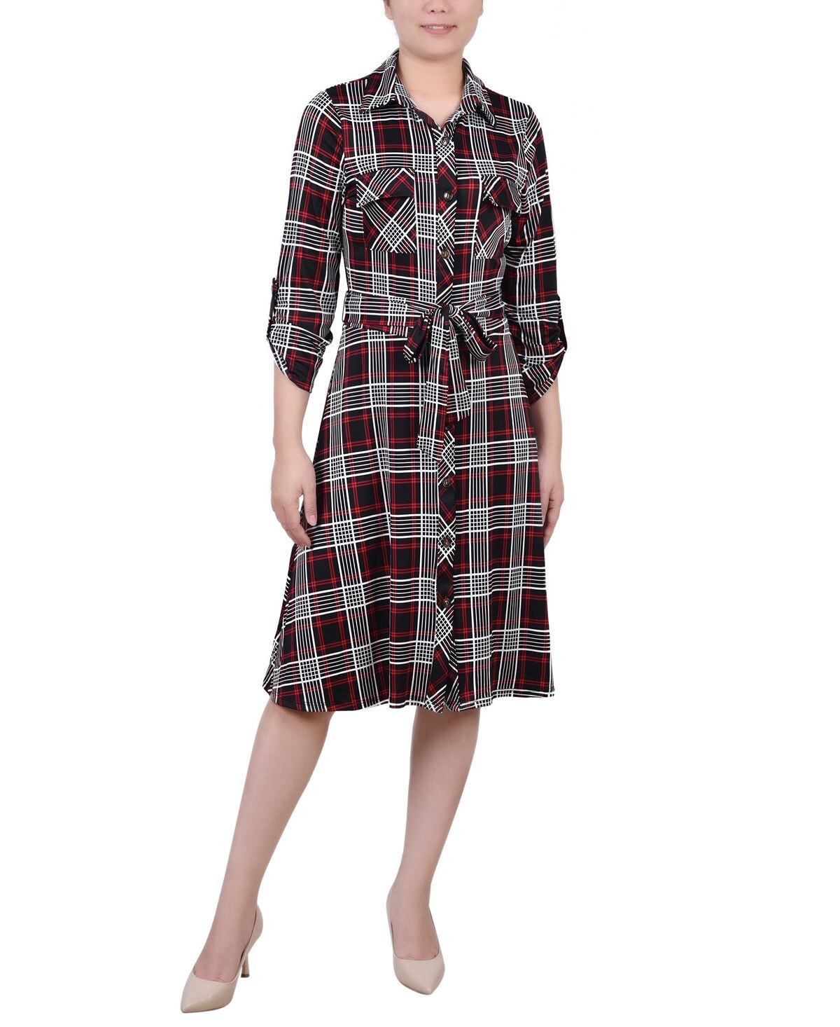

Платье-рубашка petite с отворотами на рукавах 3/4 NY Collection, мульти