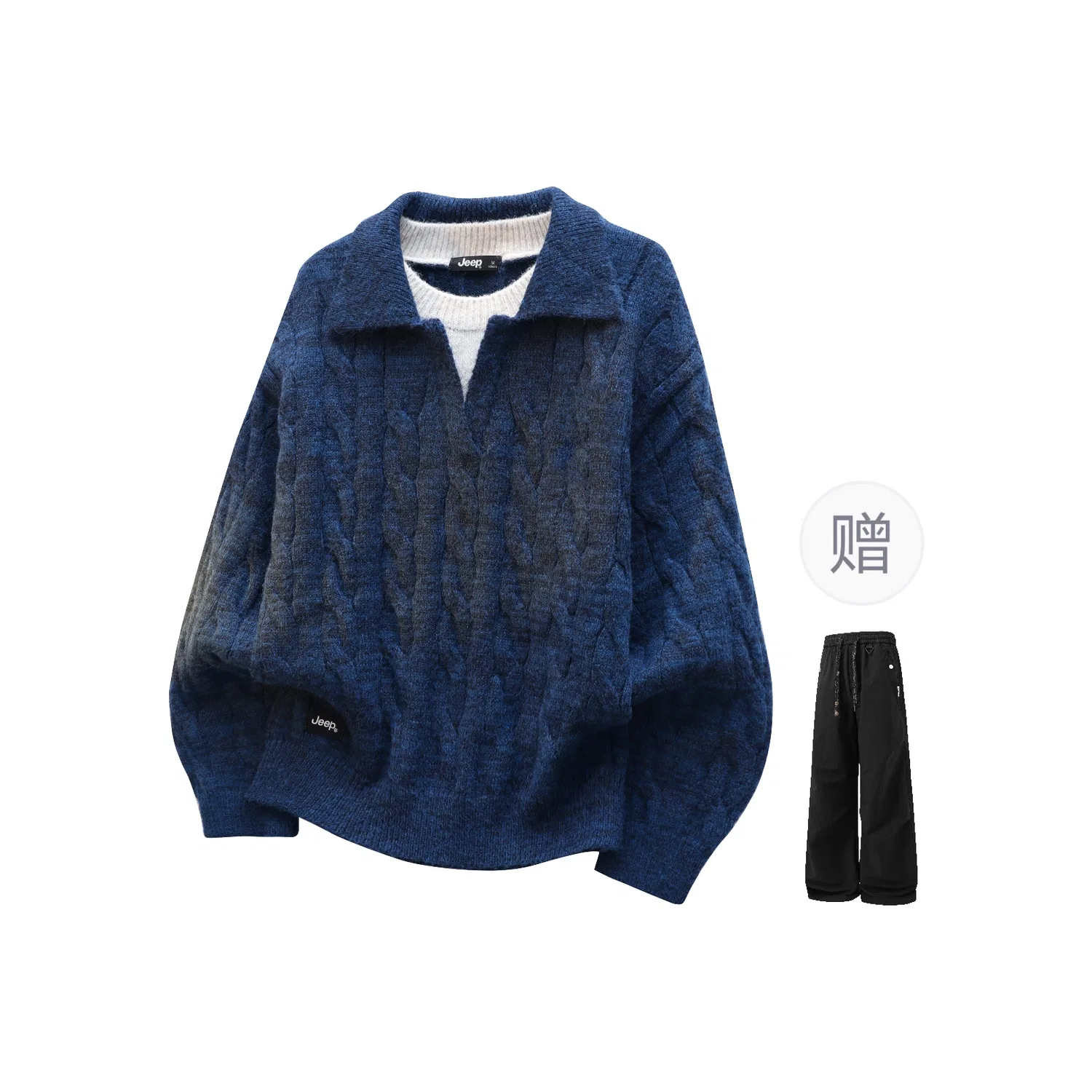 Детский свитер с отложным воротником, комплект с брюками, модель Navy Blue Sweater, Jeep, Navy Blue Sweater