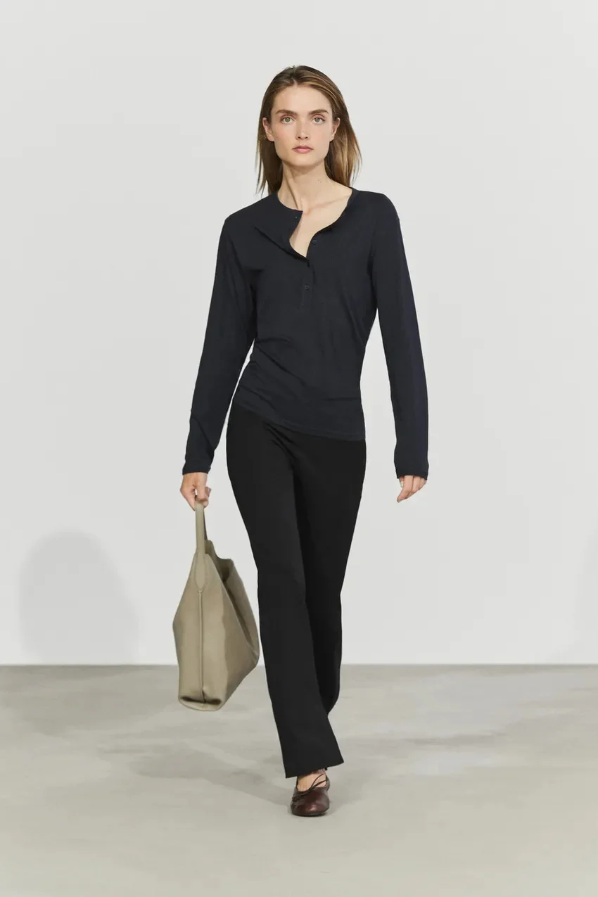 Лонгслив Massimo Dutti 100 % Cotton Baker, черный — фото 2