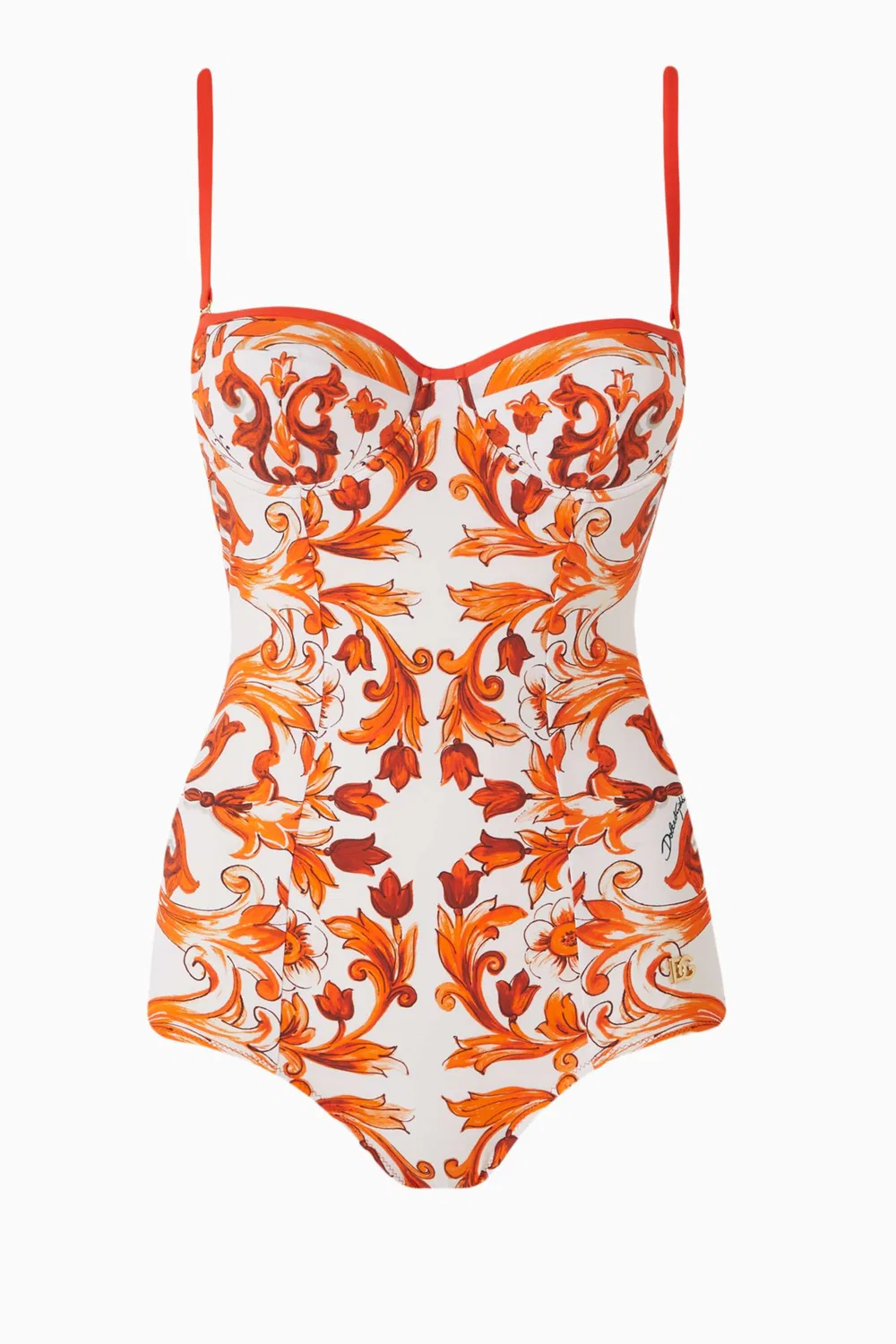 Купальник слитный с принтом Majolica Dolce & Gabbana, оранжевый