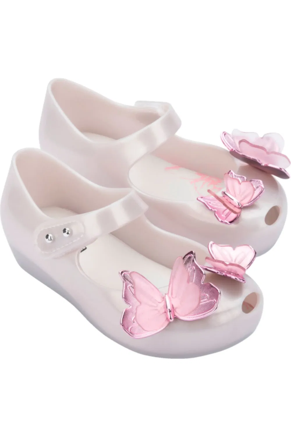 Туфли балетки детские с бабочками Ultragirl Mini Melissa, Pearly White/Pink