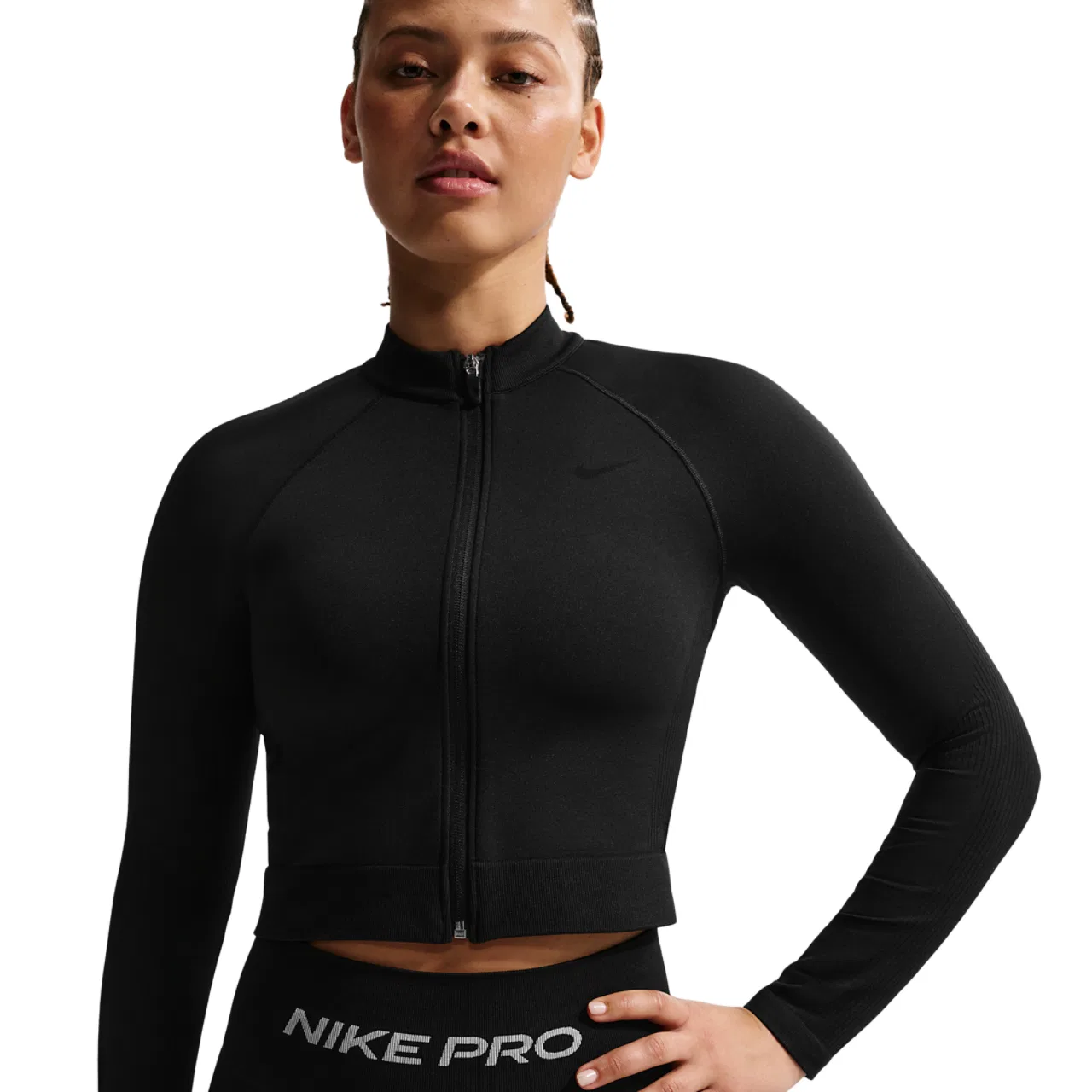 Женская футболка с длинным рукавом, облегающая, Nike Pro Dri-FIT Seamless FZ Midlayer, Black
