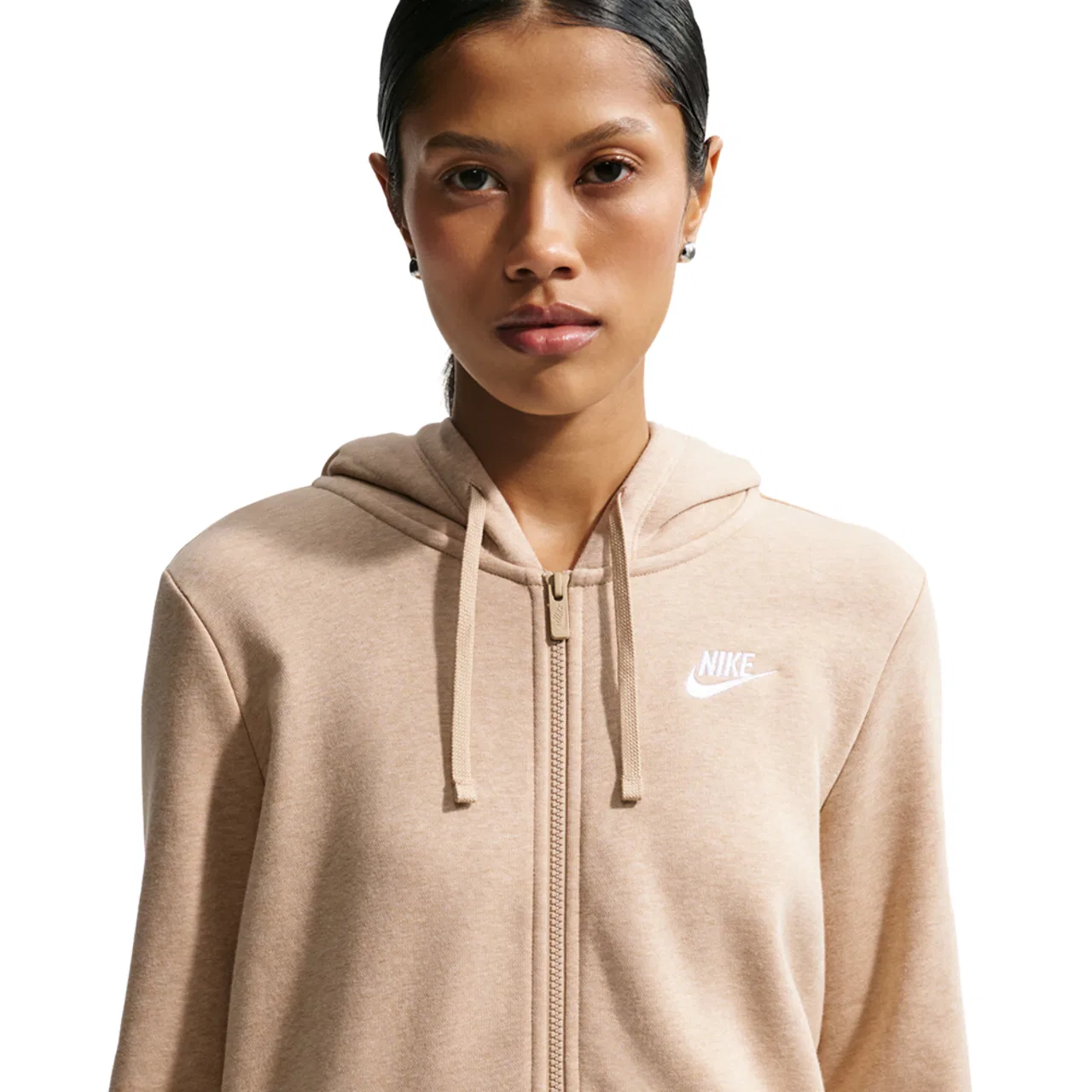 Худи женское с замком Club Fleece Nike, цвет Linen/Heather/White