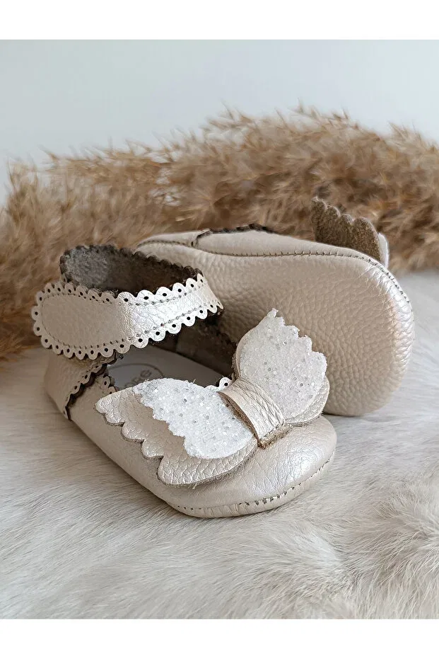 Детские ботиночки-мокасины из натуральной кожи Angel cream genuine leather baby loafer booties Hodore, Nude Color — фото 4