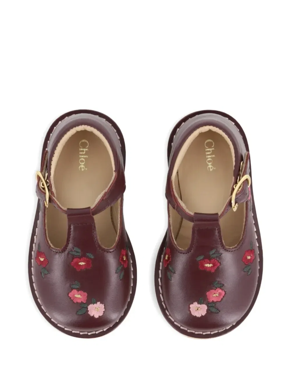 Кожаные ботильоны с цветочной вышивкой Chloé Kids, красный — фото 3