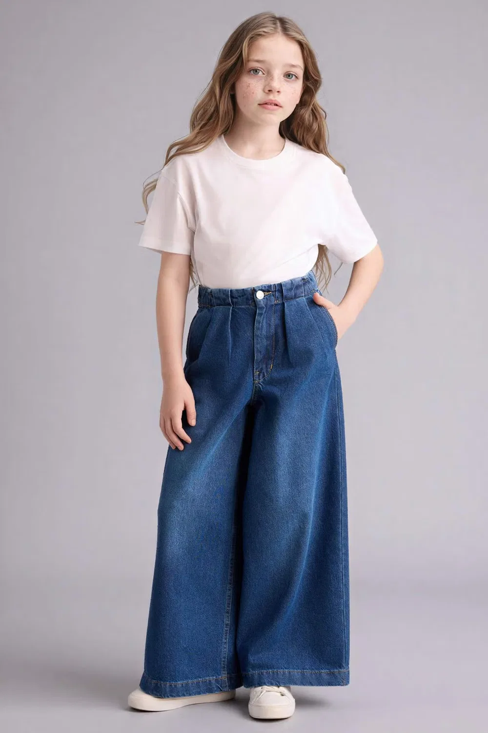Джинсы-клеш широкие хлопковые Girl wide leg jeans Defacto, синий