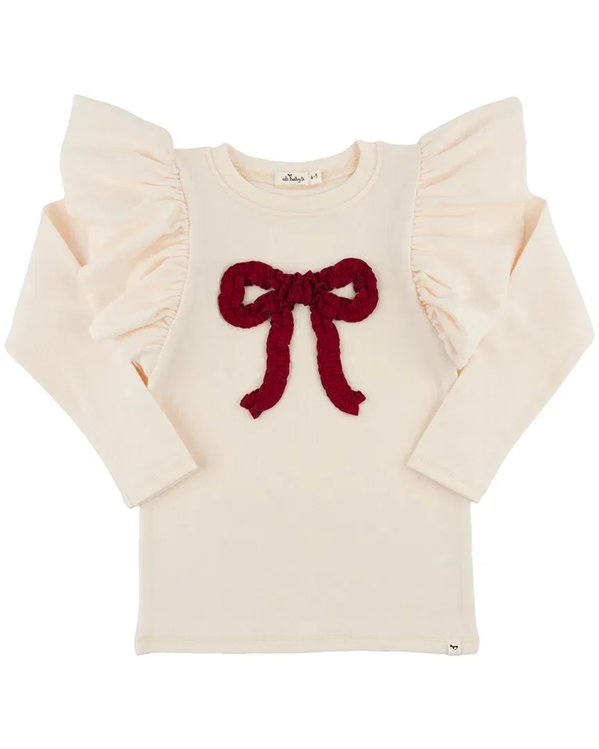 Детская футболка для девочек с бантом Berry Ruffle Bow Baby Rib Butterfly oh baby!, коричневый