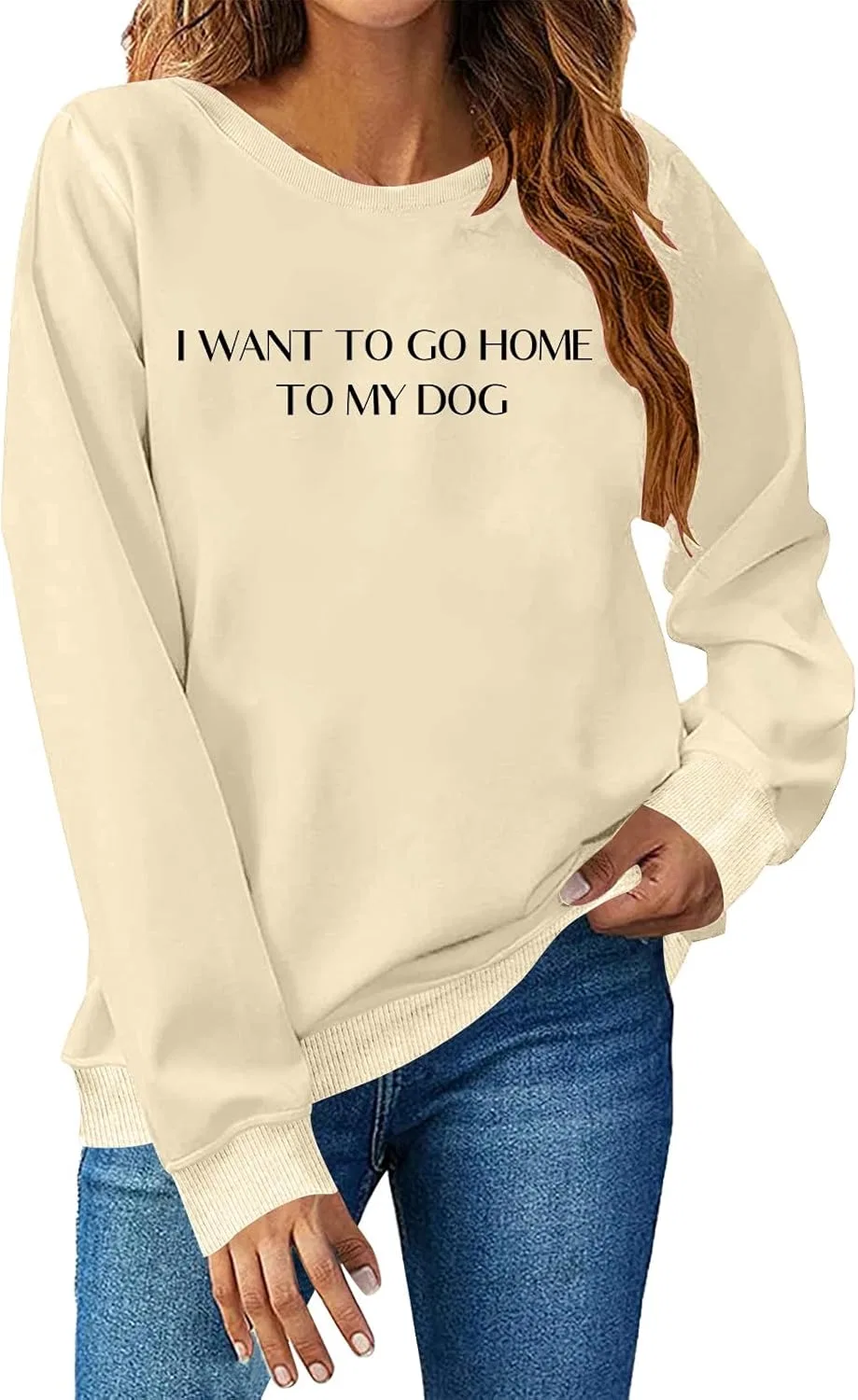 Женский свитшот с принтом I Want To Go Jone To My Dog, бежевый — фото 2