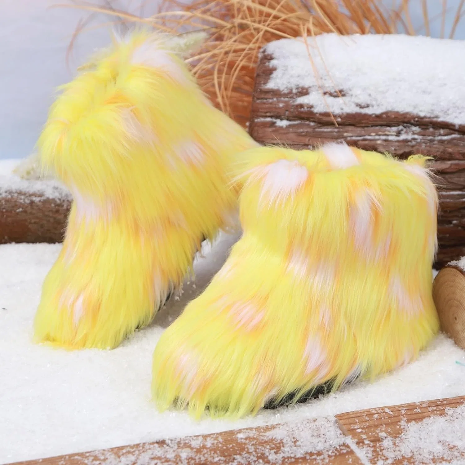 Детские зимние сапоги для девочек с меховой подкладкой FUNCOS, Yellow White — фото 4