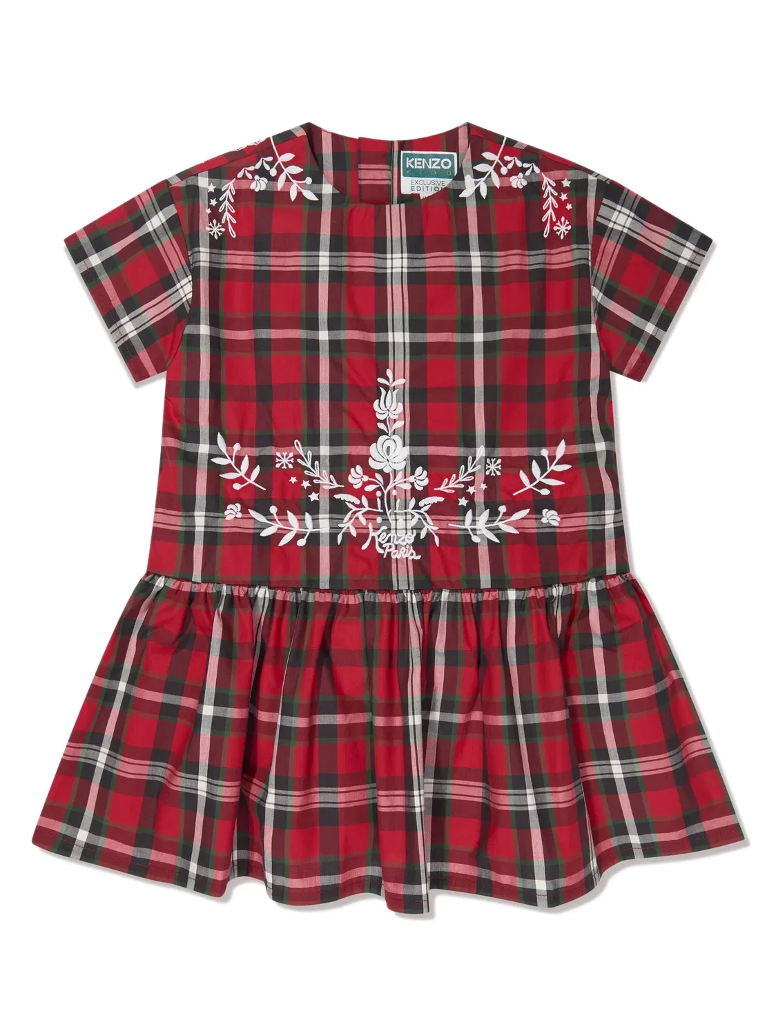 Хлопковое платье в тартановую клетку Kenzo, красный