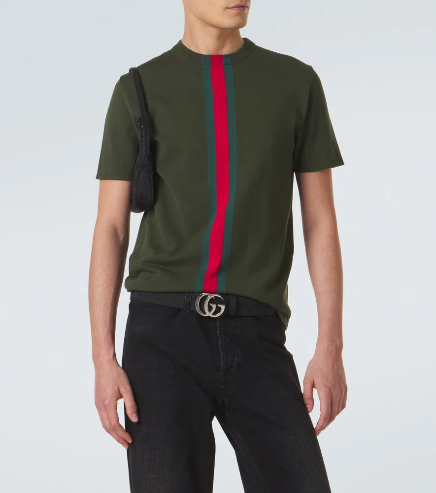 Футболка Gucci Web Stripe, вязаная, 100% хлопок, зеленый — фото 3