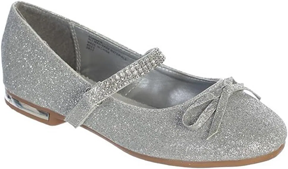 Детские туфли Мэри Джейн с ремешком и стразами iGirlDress, Silver Glitter