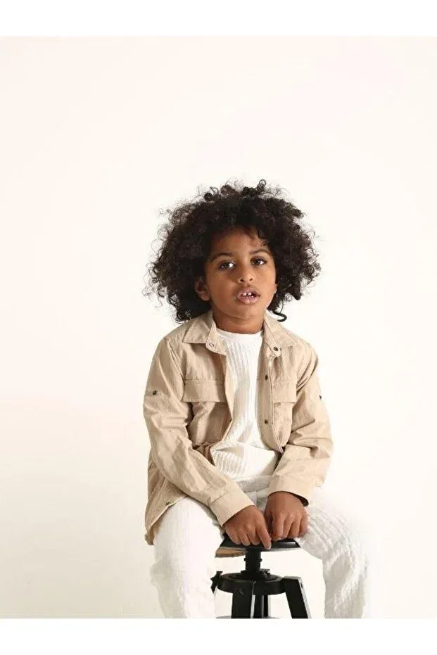 Детская рубашка для мальчиков с длинным рукавом Parachute Fabric Shirt Zekids, Beige — фото 2