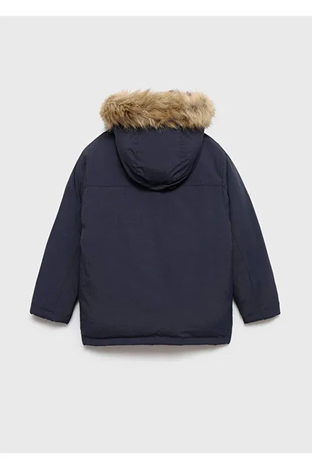 Детское пальто для девочек зимнее с капюшоном Mango Kids, Navy Blue — фото 3