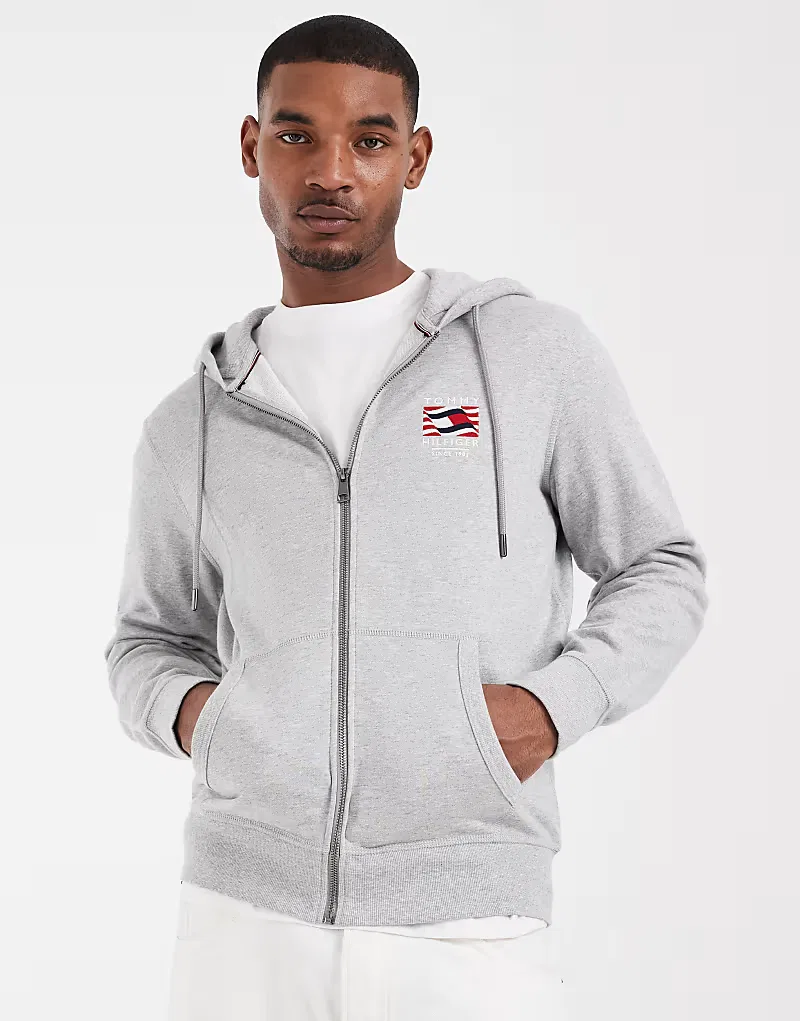 Худи Tommy Hilfiger с флагом и застежкой-молнией, серого меланжевого