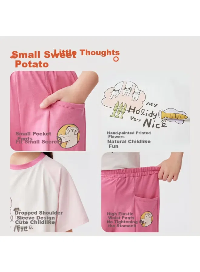 Домашний комплект с коротким рукавом и шортами Potatokids, розовый — фото 3