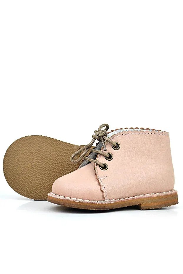 Детские ботинки для девочек на шнуровке Handmade genuine leather lace-up baby boots Stella Butik, Powder Pink — фото 3