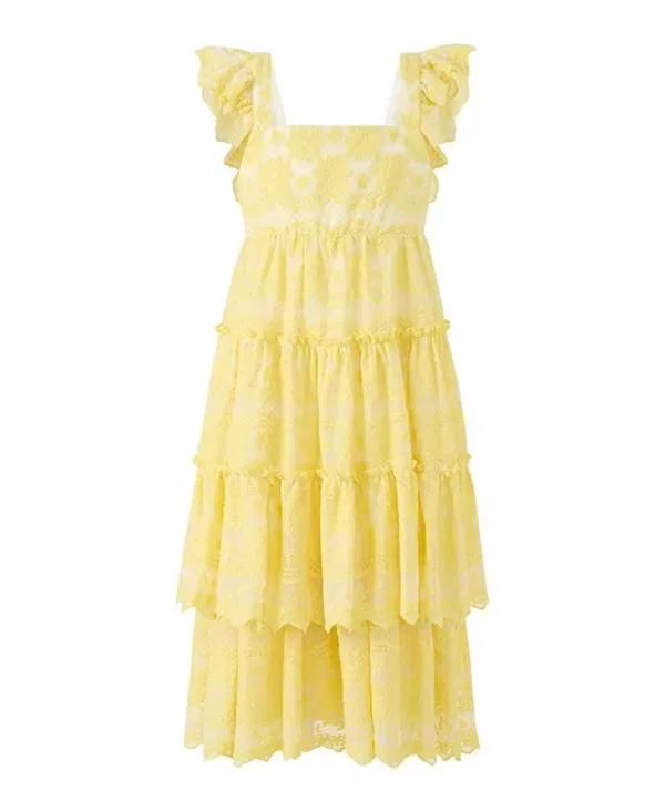 Детское платье для девочек с кружевной вышивкой Kaia Lace Embroidered Marlo Kids, Lemon