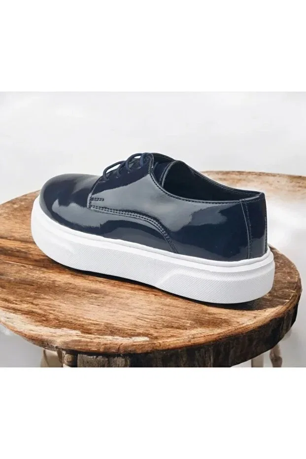 Детские туфли для девочек с коротким каблуком из лакированной кожи Jojo Kids, Navy Blue Patent Leather — фото 4