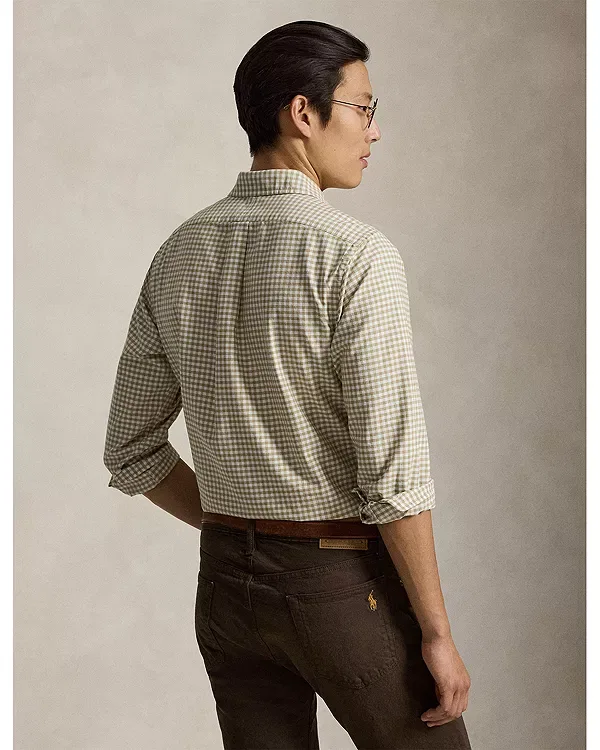 Мужская рубашка из хлопка Classic Fit Gingham Oxford Polo Ralph Lauren, бежевый/белый — фото 3