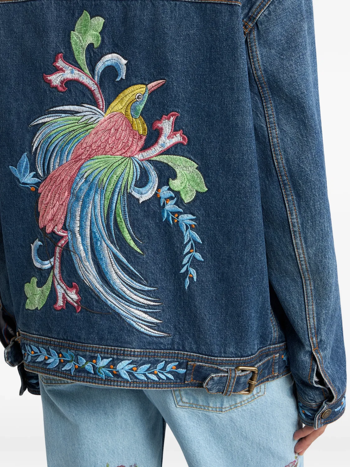 Джинсовая куртка с вышивкой на молнии ETRO, синий — фото 4