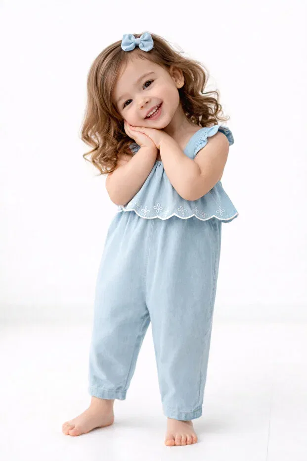 Детский комбинезон для девочек хлопковый с вышивкой Alessa Noynoy Baby, Blue — фото 2
