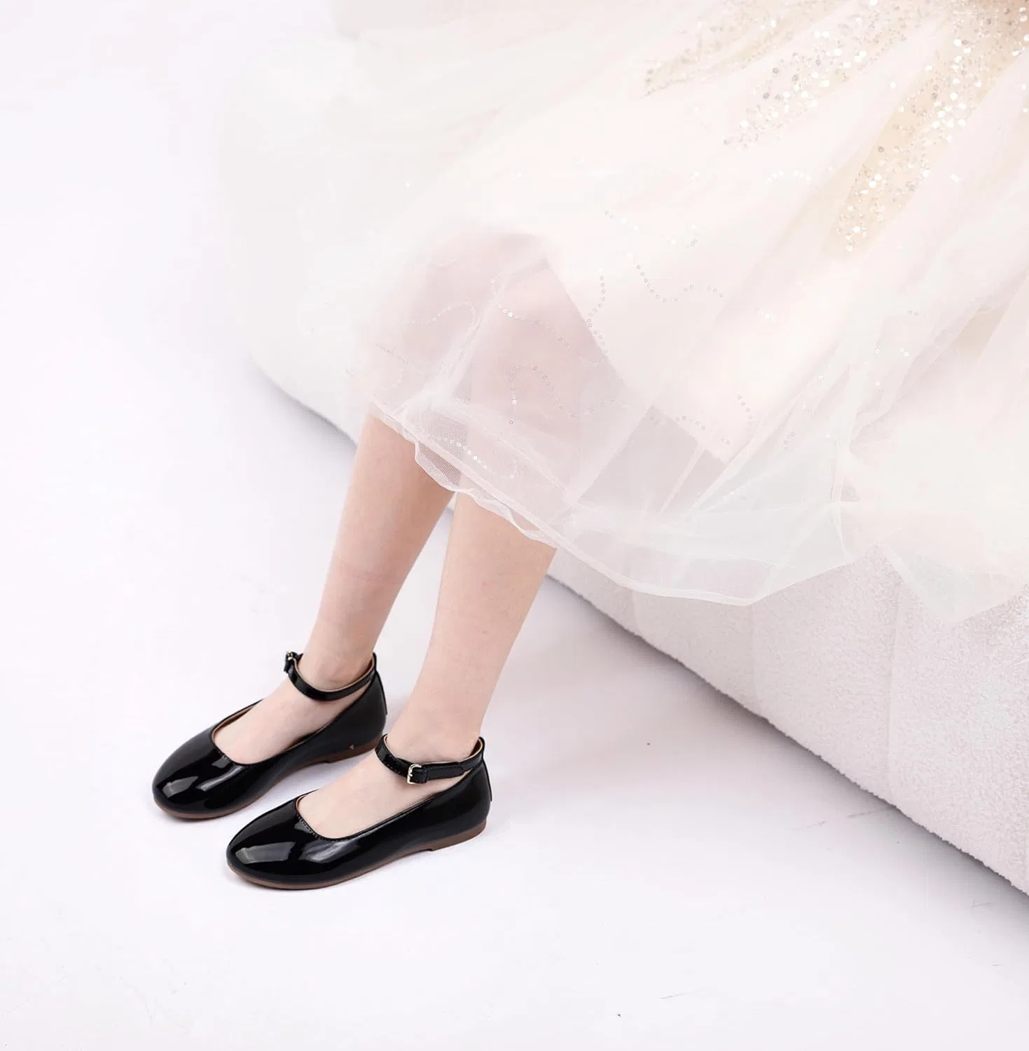Детские балетки для девочек с ремешком на щиколотке Mary Jane Flats GOJERP, Black — фото 2
