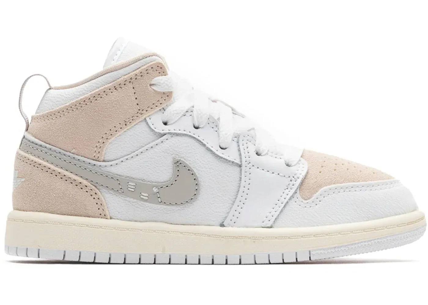 Детские кроссовки с длинным шнурком Jordan 1 Mid SE Craft Inside Out Tech Grey (PS) Jordan, White/Tech Grey/Sail/Light Orewood Brown