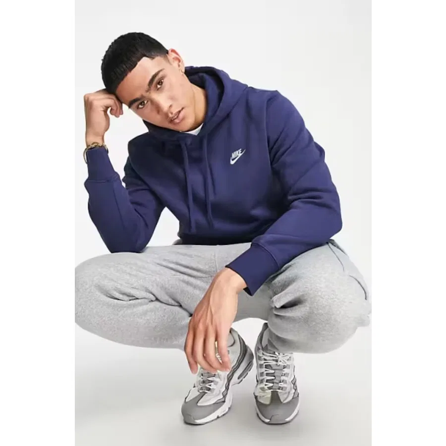 Мужской худи с капюшоном из футера с начесом Club Fleece Pullover Nike, Темно-синий