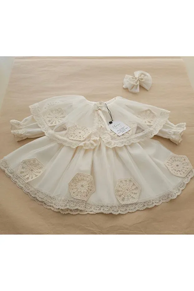 Детское платье для девочек с длинным рукавом Cape collar mevlüt dress Elwirababyboutiqe, Nude Color