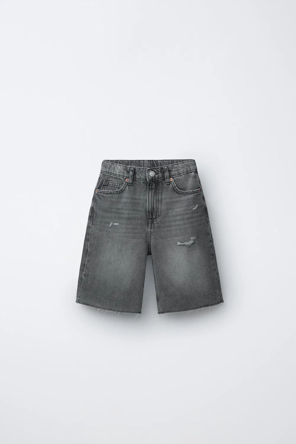 Широкие рваные джинсовые шорты-бермуды ZARA, Light Grey