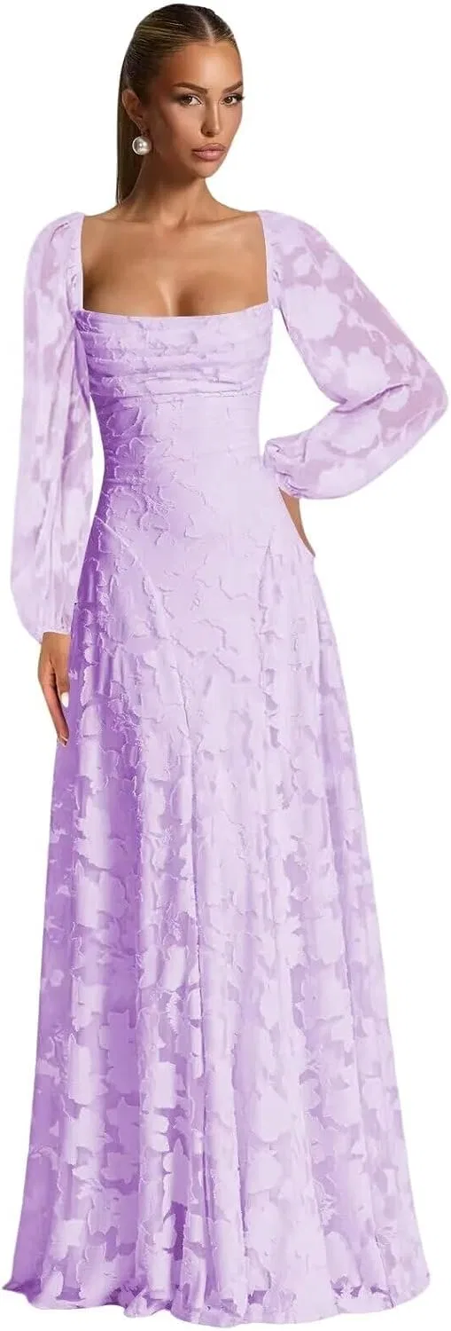 Женское длинное платье с цветочным жаккардом, крой русалка, Lilac