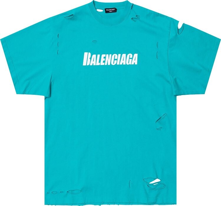 

Футболка Balenciaga Boxy T-Shirt 'Turquoise/White', синий